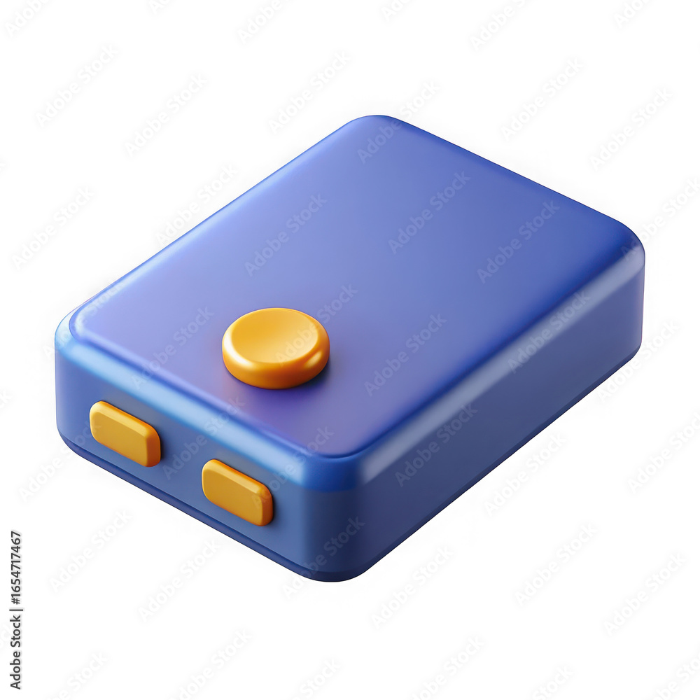 Poster blue electronic device with orange buttons isolated on transparent background