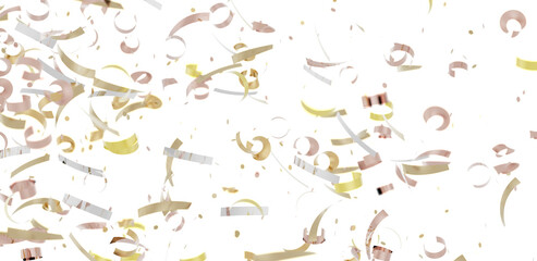 Beautiful rose gold and gold confetti falling on white background. Perfect for celebrations, party invitations, or festive designs.