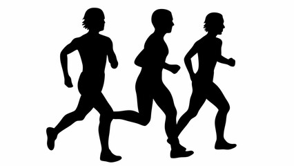 Three silhouetted figures in motion depicting runners in a race or training session on a white background