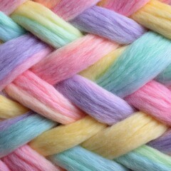 Colorful Pastel Braided Texture with Soft Fibers in Shades of Pink, Blue, Yellow, and Purple Ideal for Crafts and Backgrounds