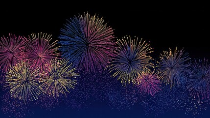 Vibrant Fireworks Bursting in Night Sky for Celebration and Festivity