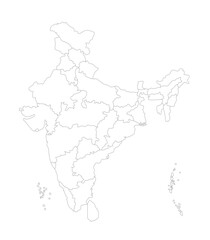 Clean vector outline map of India with clear state borders, perfect for educational, business, and geographic use in design, print, and web projects.