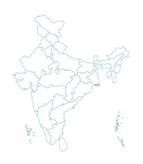 Clean vector outline map of India with clear state borders, perfect for educational, business, and geographic use in design, print, and web projects.