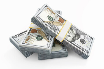 100 dollar banknotes isolated on white. 3D illustration