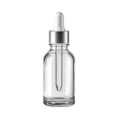 Clear glass dropper bottle with silver cap