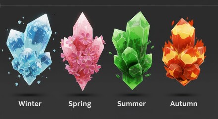 Crystals representing Winter, Spring, Summer and Autumn