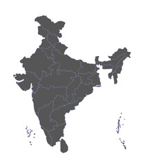 Obraz premium Clean vector outline map of India with clear state borders, perfect for educational, business, and geographic use in design, print, and web projects.