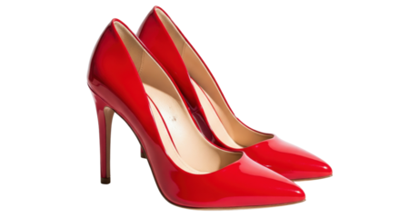 Elegant Red Heels: A pair of stylish red high heels is displayed. They appear to be sophisticated and luxurious, perfect for a glamorous event.