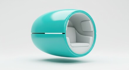 Modern turquoise egg chair on white background