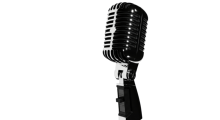 Vintage Microphone: An elegantly designed vintage microphone stands proudly against an uncluttered backdrop, its sleek form and timeless appeal ready to captivate your attention.