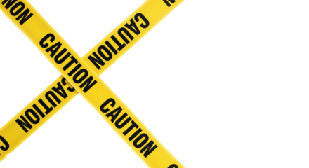 Caution Tape: Warning tape forming an X-shape, featuring the word caution, signifying potential hazards or restricted areas. A visual representation of safety and awareness.