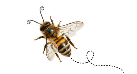 Isolated Flying Bee with Dotted Path