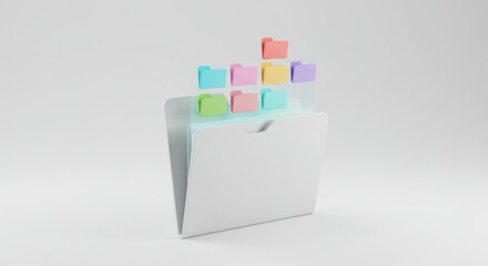 Open file folder with flying documents on white background