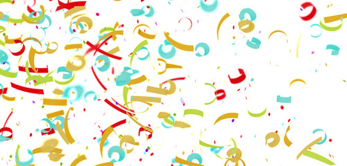 Fototapeta premium Bright, festive confetti falling on white. Perfect for party invitations, celebrations, and joyful events.