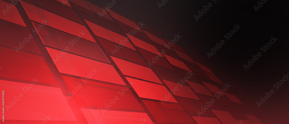 Poster red header and banner with square pattern in perspective