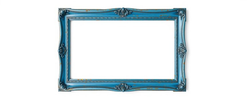 Antique blue picture frame, distressed, isolated on white,  picture frame,   chipped paint