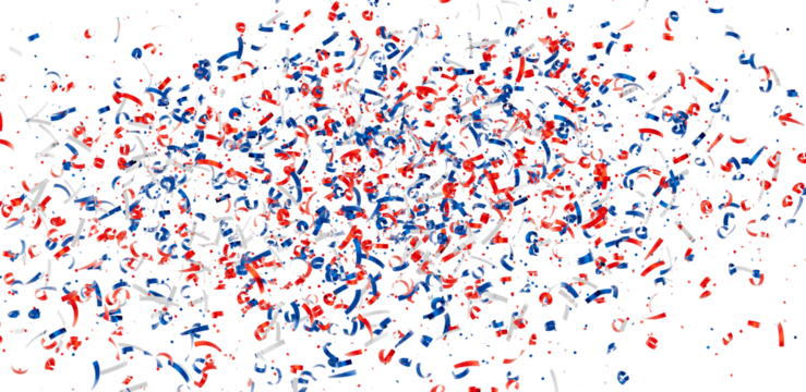 Download this festive image of red, white, and blue confetti perfect for celebratory designs. Ideal for 4th of July, Memorial Day, or any patri