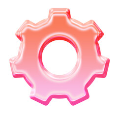 Glossy 3D gear icon with jelly glassmorphism style


