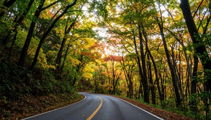 Obraz premium Winding Road Through a Colorful Autumn Forest