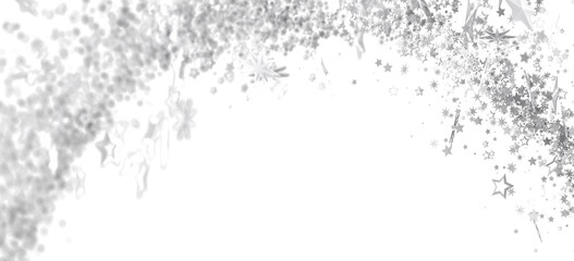 Sparkling silver stars and glitter on white. Perfect for holidays, celebrations, and festive designs.