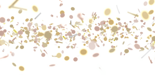 Beautiful image of gold and pink confetti falling on white background. Perfect for celebration, party, and festive designs.