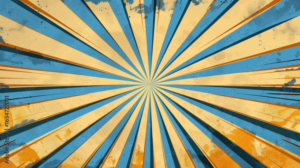 Poster bright and vibrant background featuring radiating lines in blue and orange hues, creating dynamic an