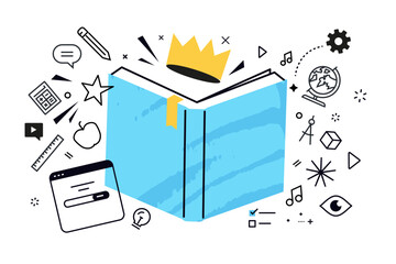 The power of knowledge. Vector creative illustration for web banner, social media, business presentation, marketing material. Back to school.
