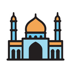 Modern Outline Mosque Building with Minarets and Dome Flat Icon Design