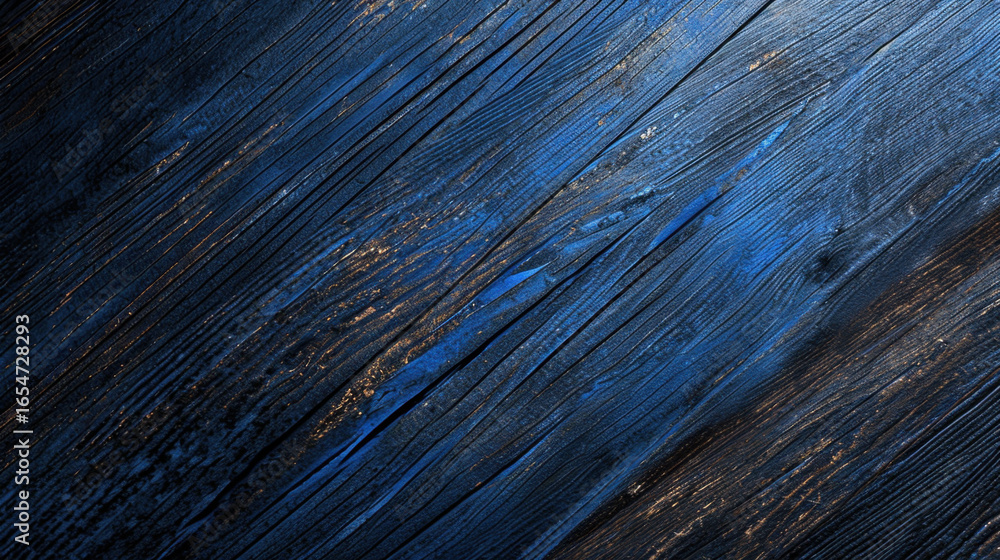 Poster blue wooden texture with deep grooves and glossy finish, creating striking visual effect. interplay 