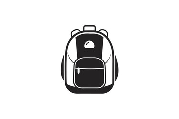 Vector art of black and white backpack icon isolated on white background for school, travel, and outdoor activities with simple, modern, and minimal design style