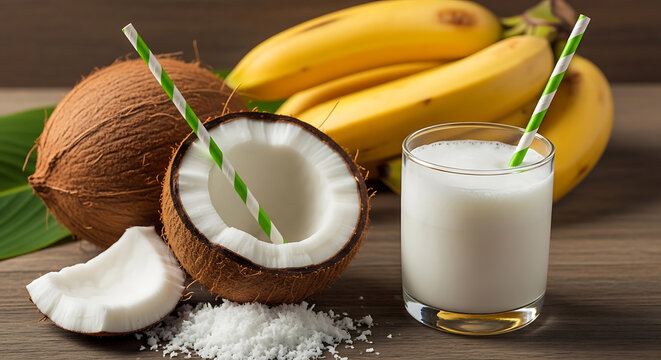 Exotic coconut elixir with bananas a tropical indulgence and refreshing choice