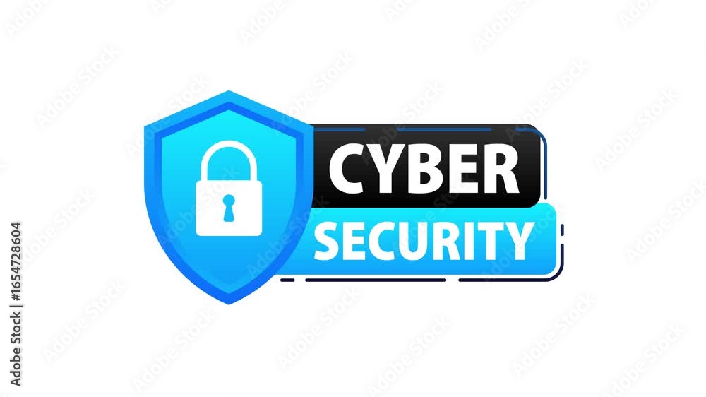 Poster cyber security animated icons with shield and lock