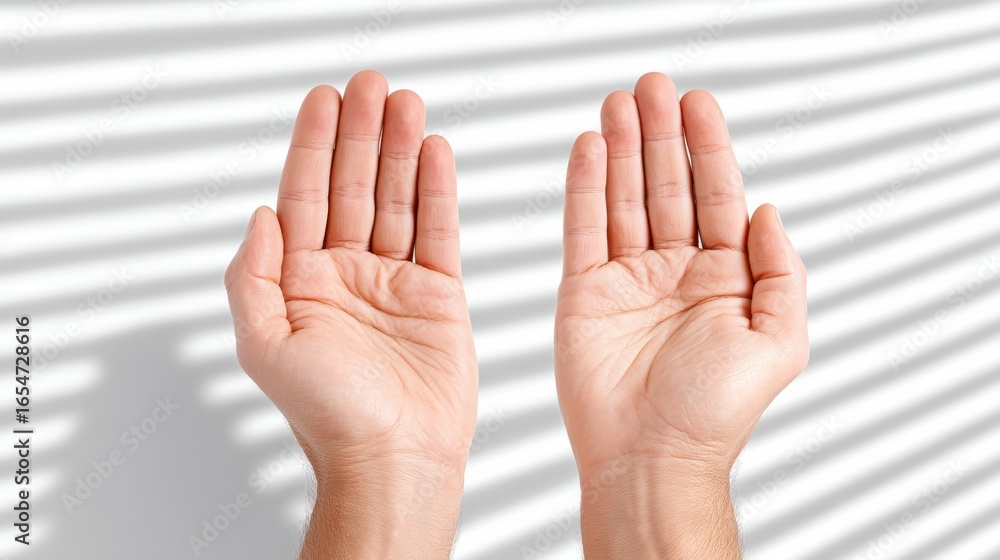 Aufkleber a pair of open hands positioned palm-up against a backdrop of soft shadows, creating a serene and mi