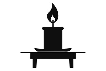 Vector art of candle on a table isolated on white background, its flame flickering gently, representing peace, hope, and remembrance in times of darkness