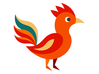 Vector art of colorful rooster illustration isolated on white background, depicting a stylized farm animal with vibrant feathers and a playful design