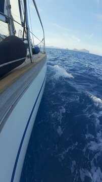 Boat moving forward. Sea recreation. Motivational video. Background