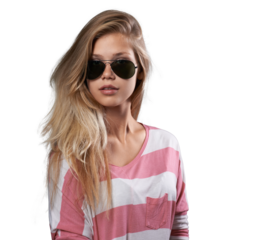 Stylish Woman in Sunglasses with Casual Striped Shirt