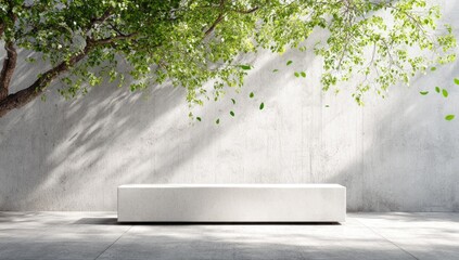 Modern outdoor bench under a leafy tree (1)