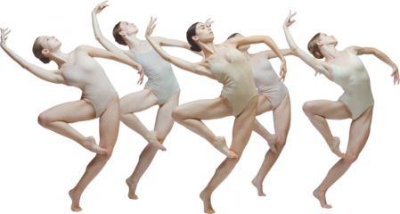 Ballet dancers in expressive dramatic pose with elevated arms and emotional intensity. Transparent background. Concept of stage performance, creativity, emotional movement, and artistic collaboration