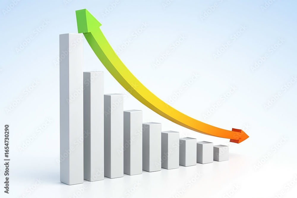 Poster a colorful arrow curves upwards from a declining bar graph showing a positive trend reversal