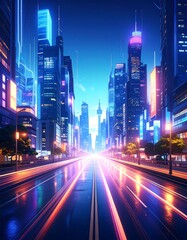 Futuristic city street at night