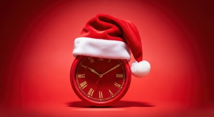 A red Christmas clock with a Santa hat