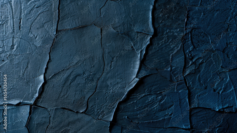 Poster textured surface with dark blue tones, featuring cracks and uneven patterns that create visually str