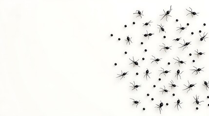 A swarm of spiders crawling together on a white background