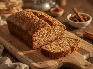  Freshly Baked Pumpkin Bread on a Wooden Board