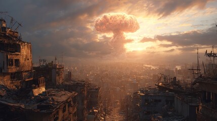 Fototapeta premium Post apocalyptic city explosion