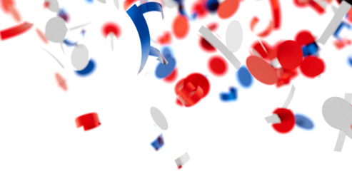 Falling confetti, red, white, blue, celebration, party, background, festive, joyful, holiday, 4th of July, USA, patriotism