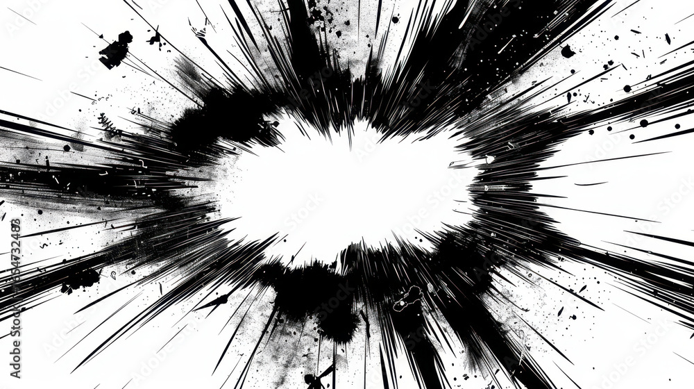 Aufkleber explosive black and white burst with dynamic lines and splatters creating dramatic effect, perfect f