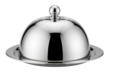 Isolated Silver Platter with Dome Cover