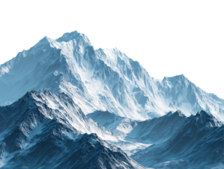 A breathtaking vista of snow-capped peaks and rugged terrain, bathed in the soft glow of dawn